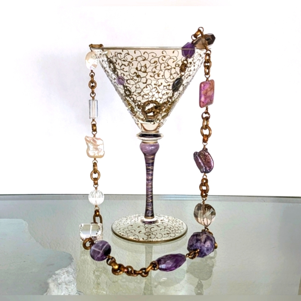 Stephen Dweck NWT 36" Bronze Necklace With Amethyst, Quartz, And Smoky Topaz